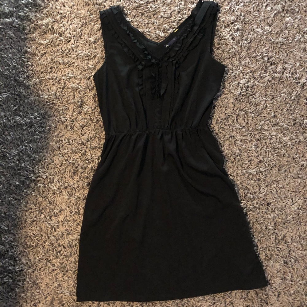 black ruffle satin dress